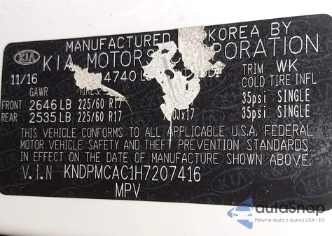 2017 Kia Sportage Lx from USA, damaged, VIN KNDPMCAC1H7207416